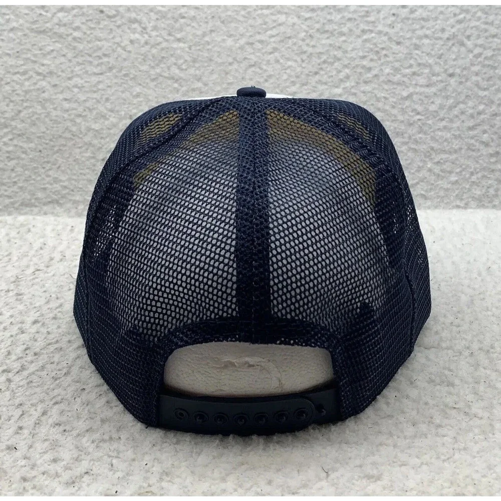 VTG ABC Trucker Hat Mens Snapback Foam Mesh Blue White Arrow Building Center Dad